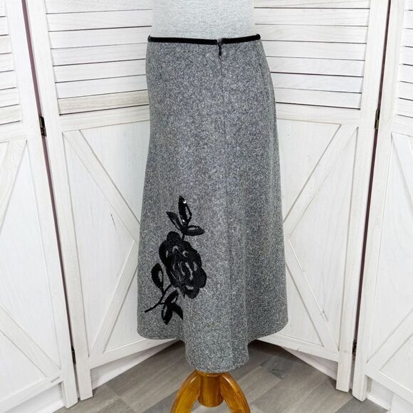 The Limited Sequin Flower Wool Silk Blend Tweed A Line Skirt Grey 4 Retro Career - Picture 2 of 12